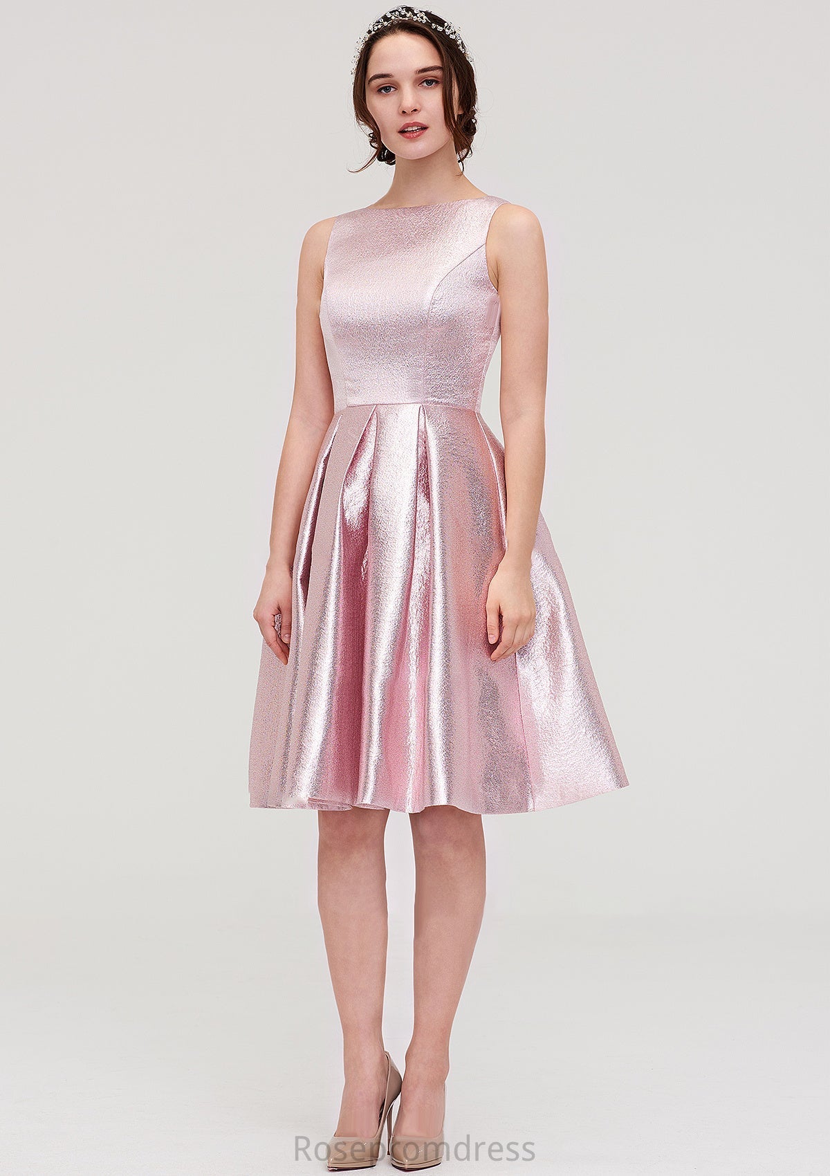 Bateau Sleeveless Taffeta Knee-Length A-line/Princess Bridesmaid Dresses With Ruffles - Carla SRSP0025444