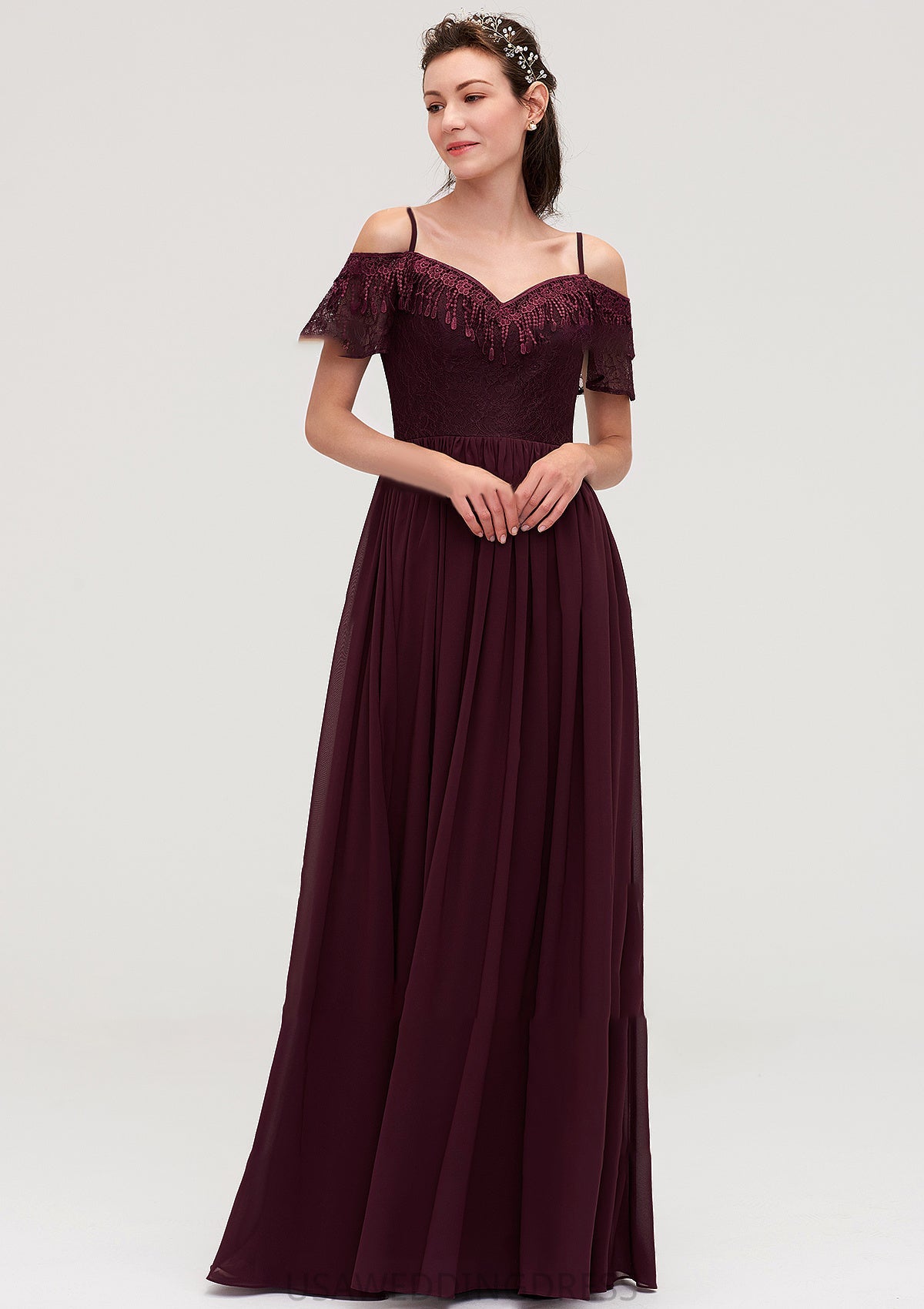 Off-the-Shoulder Sleeveless Chiffon A-line/Princess Long/Floor-Length Bridesmaid Dresseses With Lace Deborah DSP0025449