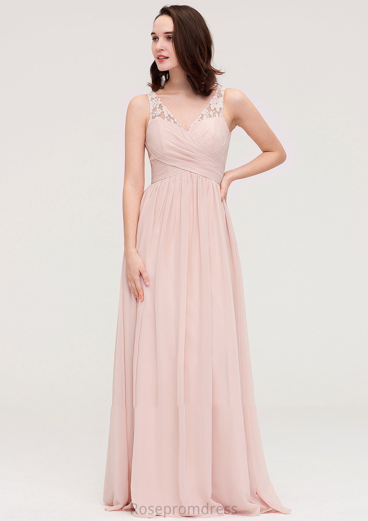Sleeveless V Neck Long/Floor-Length Chiffon A-line/Princess Bridesmaid Dresses With Pleated Appliqued Jaden SRSP0025467