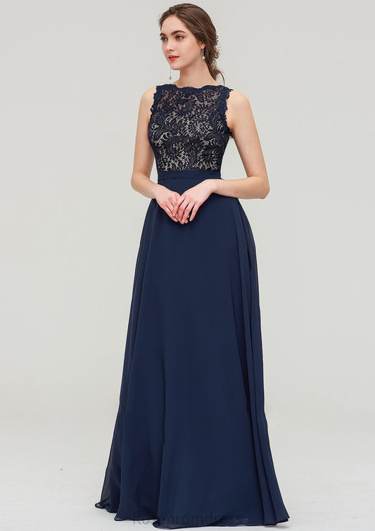 Sleeveless Bateau Long/Floor-Length Chiffon A-line/Princess Bridesmaid Dresses With Sashes Lace Marely SRSP0025471