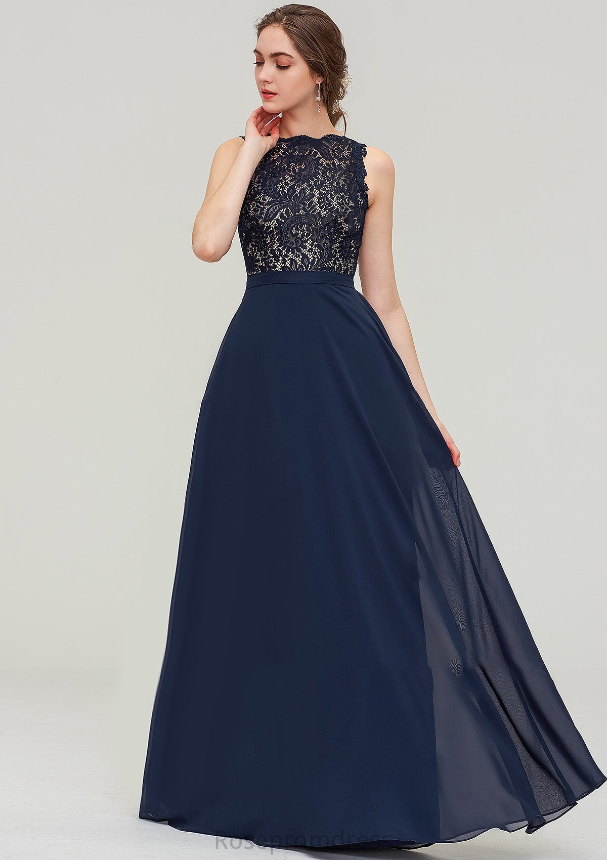 Sleeveless Bateau Long/Floor-Length Chiffon A-line/Princess Bridesmaid Dresses With Sashes Lace Marely SRSP0025471
