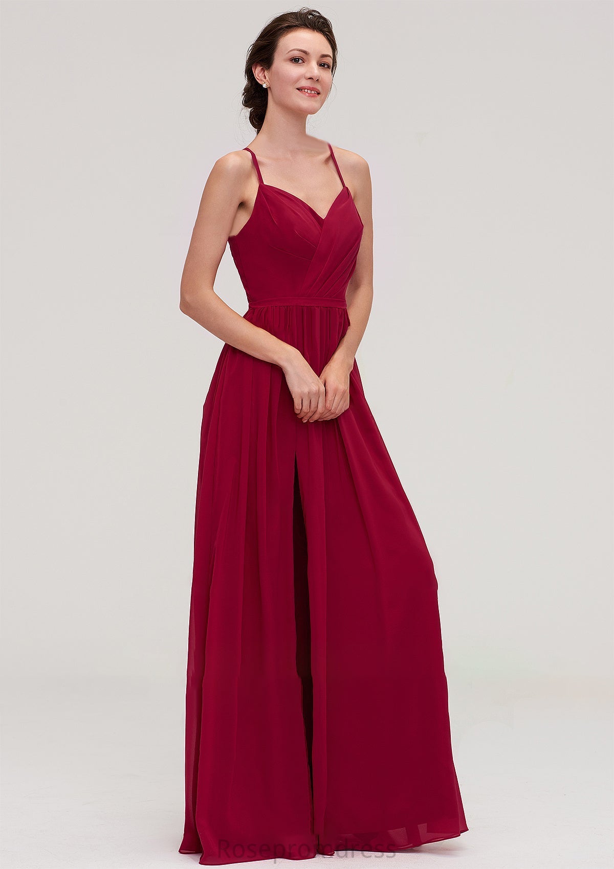 Sleeveless Sweetheart Long/Floor-Length Chiffon A-line/Princess Bridesmaid Dresseses With Split Pleated Ariella SRSP0025477