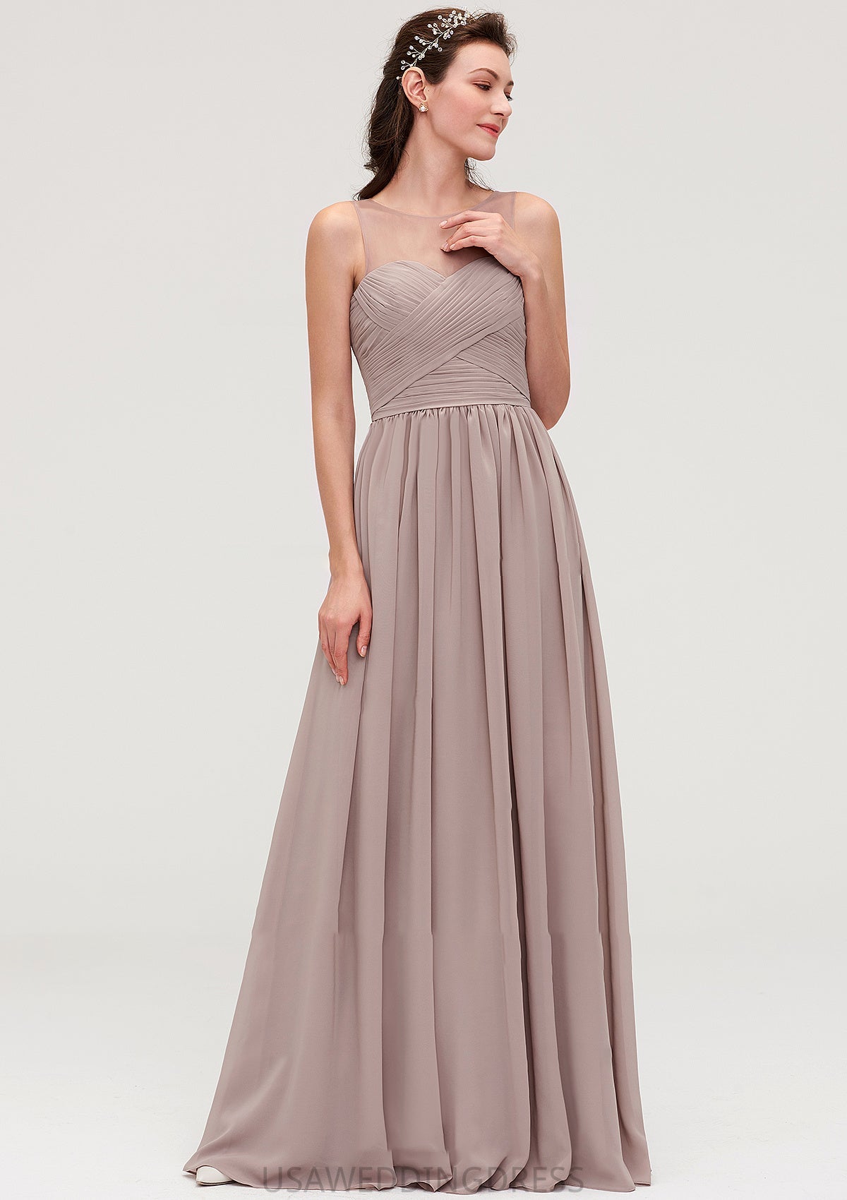 Sleeveless A-line/Princess Chiffon Long/Floor-Length Bridesmaid Dresseses With Pleated Nicky DSP0025479