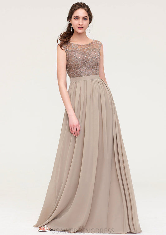 Sleeveless Scoop Neck Long/Floor-Length Chiffon A-line/Princess Bridesmaid Dresses With Sequins Beading Lace Pleated Patsy DSP0025493
