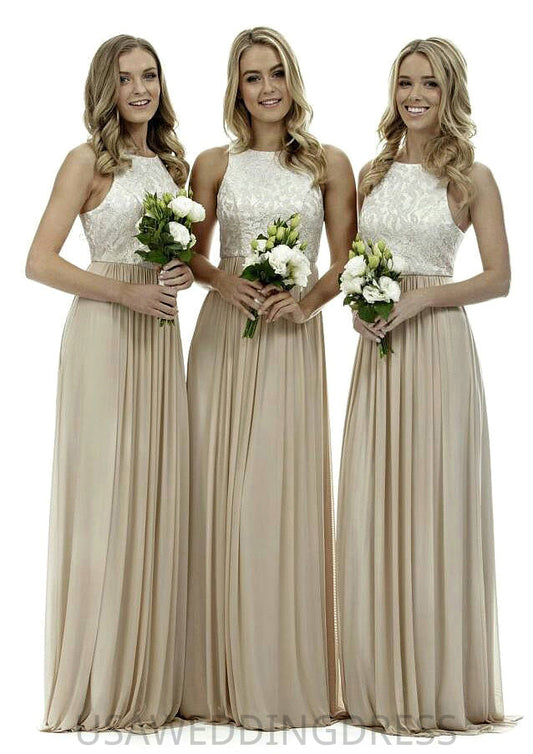 Bateau A-Line/Princess Long/Floor-Length Chiffon Bridesmaid Dresses With Lace Gertie DSP0025503