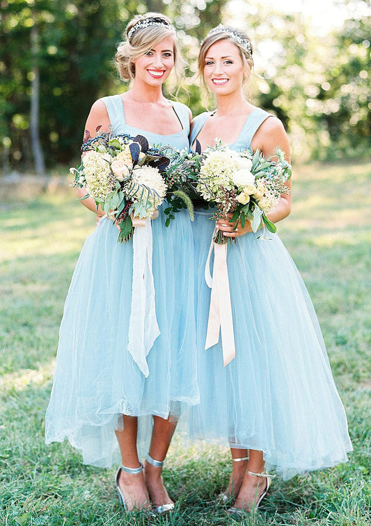 A-Line/Princess Square Neckline Asymmetrical Tulle Bridesmaid Dresses Deanna SRSP0025543