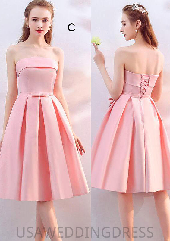 Off-the-Shoulder A-line/Princess Knee-Length Satin A-line/Princess Bridesmaid Dresses With Waistband Jaliyah DSP0025568