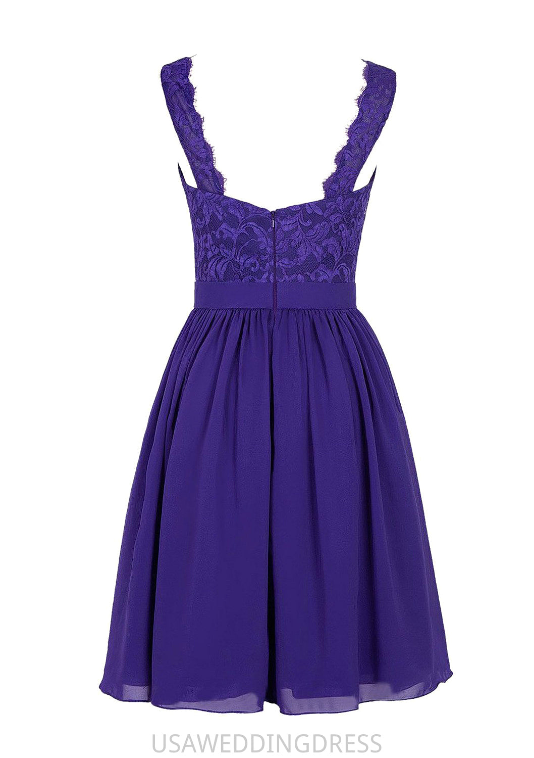 Sleeveless V Neck Knee-Length Chiffon A-line/Princess Bridesmaid Dresses With Lace Eva DSP0025588