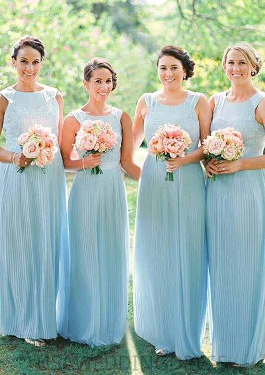 Sleeveless Scoop Neck Long/Floor-Length Chiffon A-line/Princess Bridesmaid Dresseses With Lace Taliyah DSP0025596