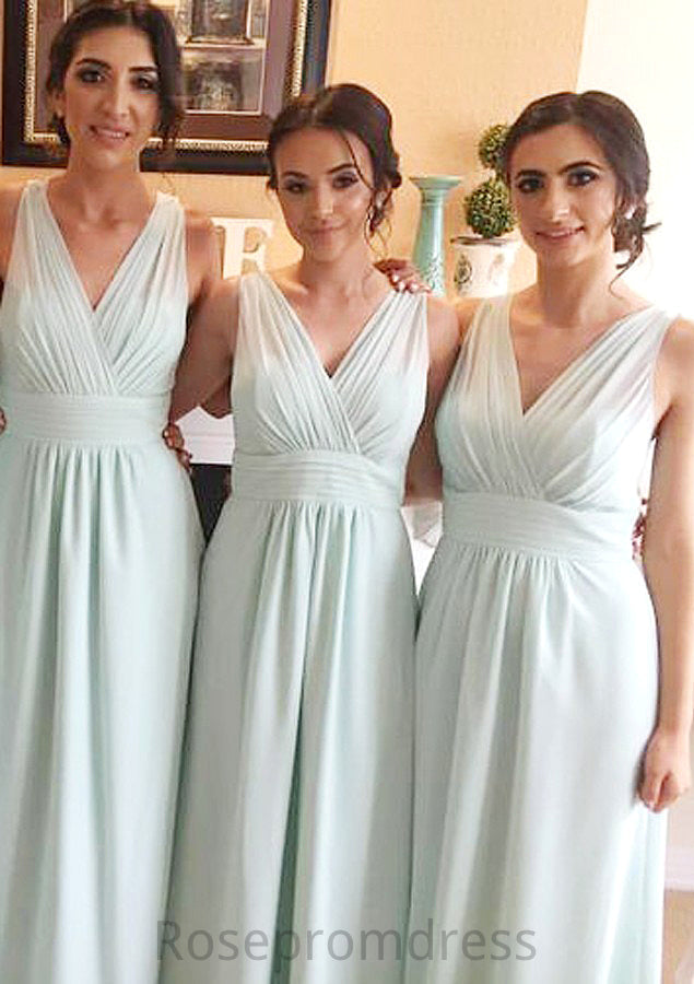 Sleeveless V Neck Long/Floor-Length Chiffon A-line/Princess Bridesmaid Dresseses With Pleated Bryanna SRSP0025597