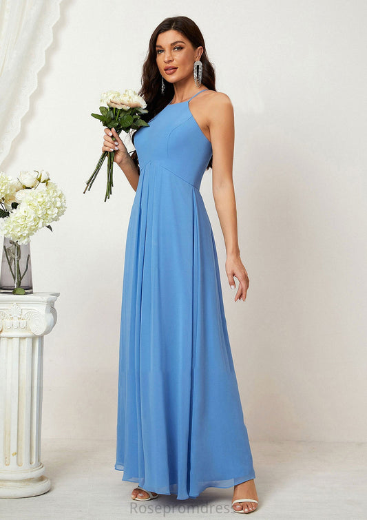 A-line Empire Halter Sleeveless Chiffon Long/Floor-Length Bridesmaid Dresses With Ruffles Alexia SRSP0025611