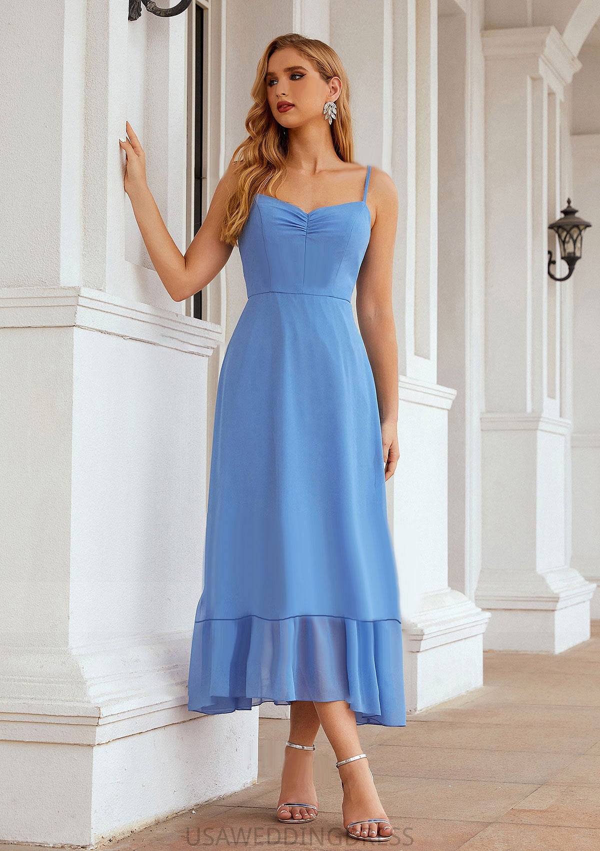 A-line Sweetheart Sleeveless Chiffon Tea-Length Bridesmaid Dresses With Pleated Ryann DSP0025620
