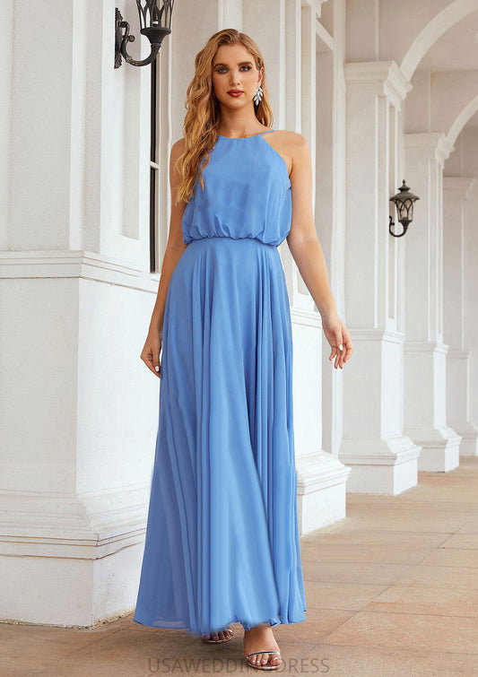 A-line Halter Sleeveless Chiffon Long/Floor-Length Bridesmaid Dresses With Pleated Lydia DSP0025621