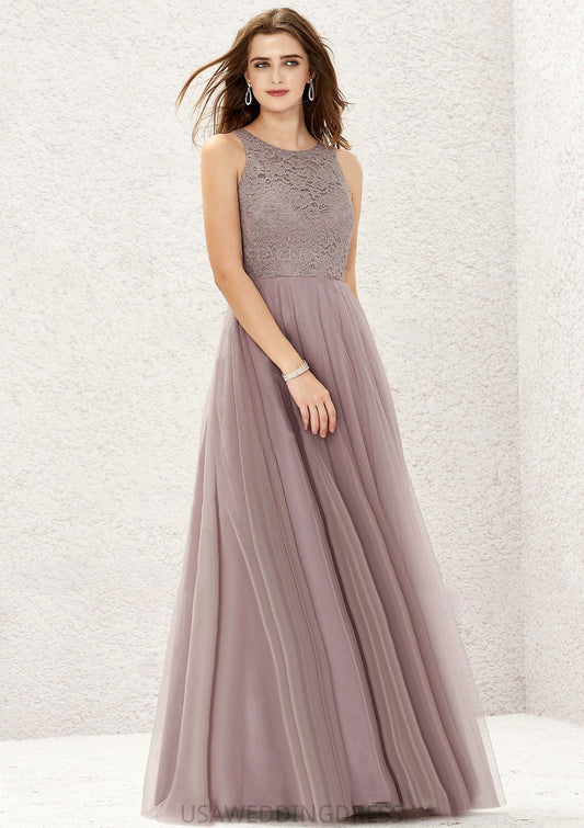 A-line Scoop Neck Sleeveless Lace Tulle Long/Floor-Length Bridesmaid Dresses Nola DSP0025631