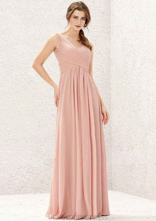 A-line V Neck Sleeveless Chiffon Long/Floor-Length Bridesmaid Dresses With Pleated Amber DSP0025632