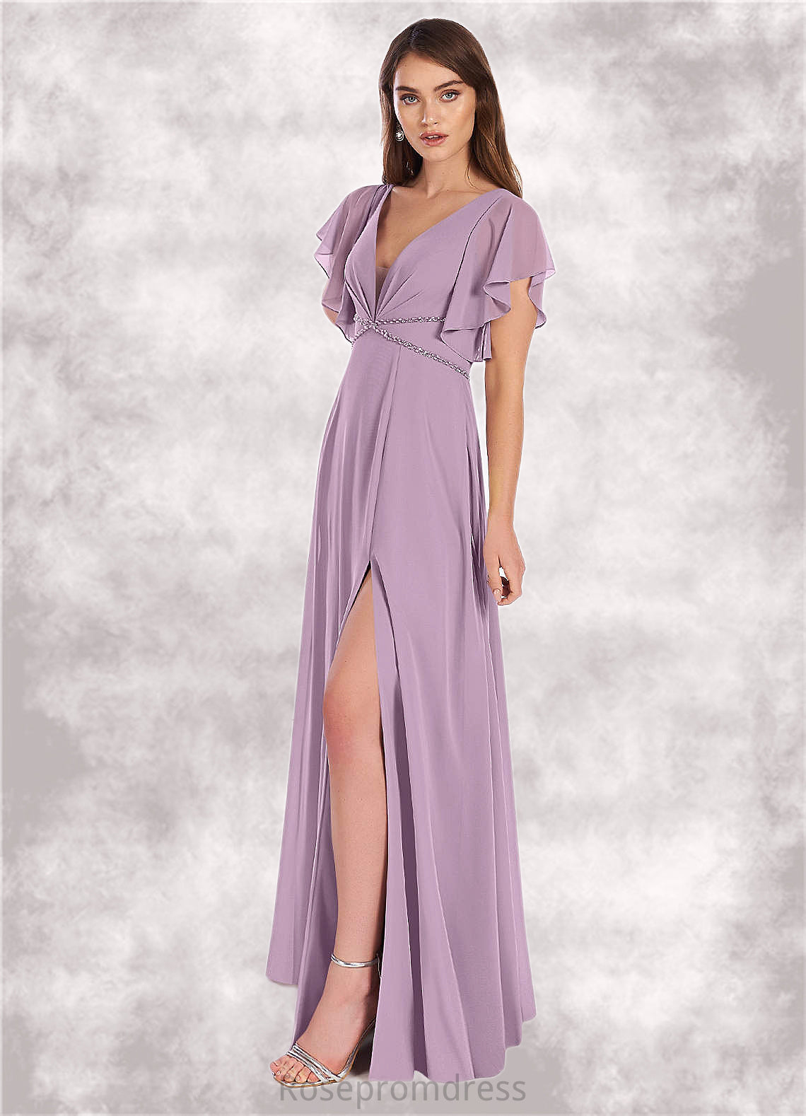 Stacy A-Line Ruched Chiffon Floor-Length Dress SRSP0019716