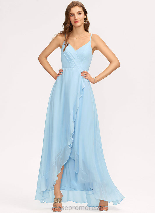 Neckline CascadingRuffles Asymmetrical V-neck Silhouette Fabric Length Embellishment A-Line Payton A-Line/Princess Floor Length Bridesmaid Dresses
