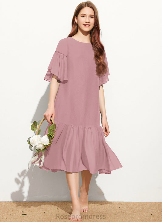 With Cascading Junior Bridesmaid Dresses A-Line Ruffles Scoop Mariah Neck Knee-Length Chiffon