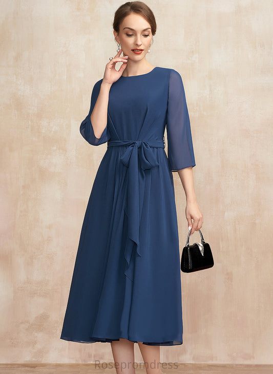 Mother of the Bride Dresses of Tea-Length Ruffle the Scoop With Chiffon Neck Bride Bow(s) Dress Mother Kaitlyn A-Line