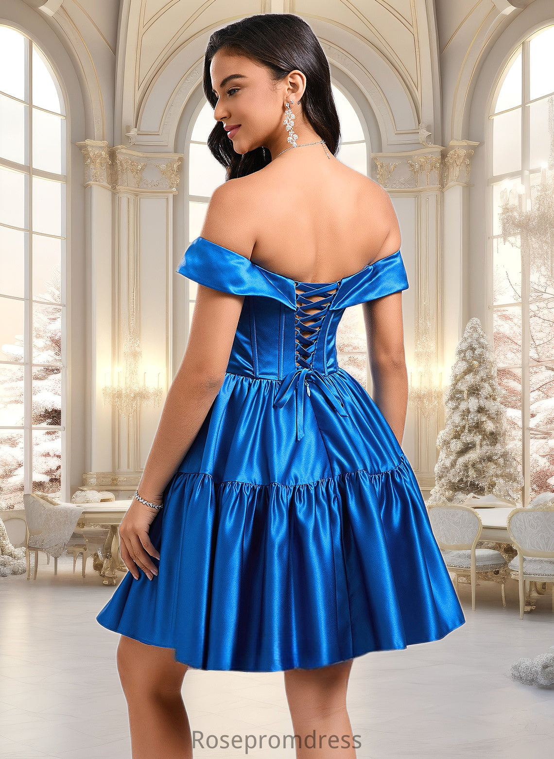 Braelyn Ball-Gown/Princess Off the Shoulder Short Satin Homecoming Dress DSP0025680