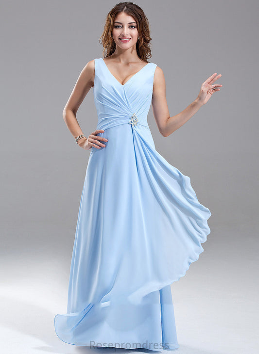 A-Line Embellishment V-neck Floor-Length Fabric Beading Length CascadingRuffles Silhouette Neckline Louisa V-Neck Bridesmaid Dresses