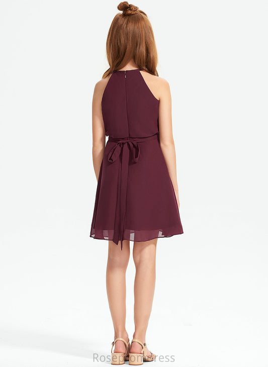 Chiffon Cadence Knee-Length Scoop Neck Bow(s) A-Line Junior Bridesmaid Dresses With