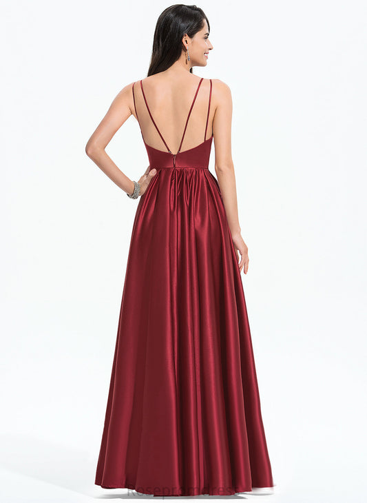 Prom Dresses Aryana With Satin V-neck A-Line Floor-Length Ruffle