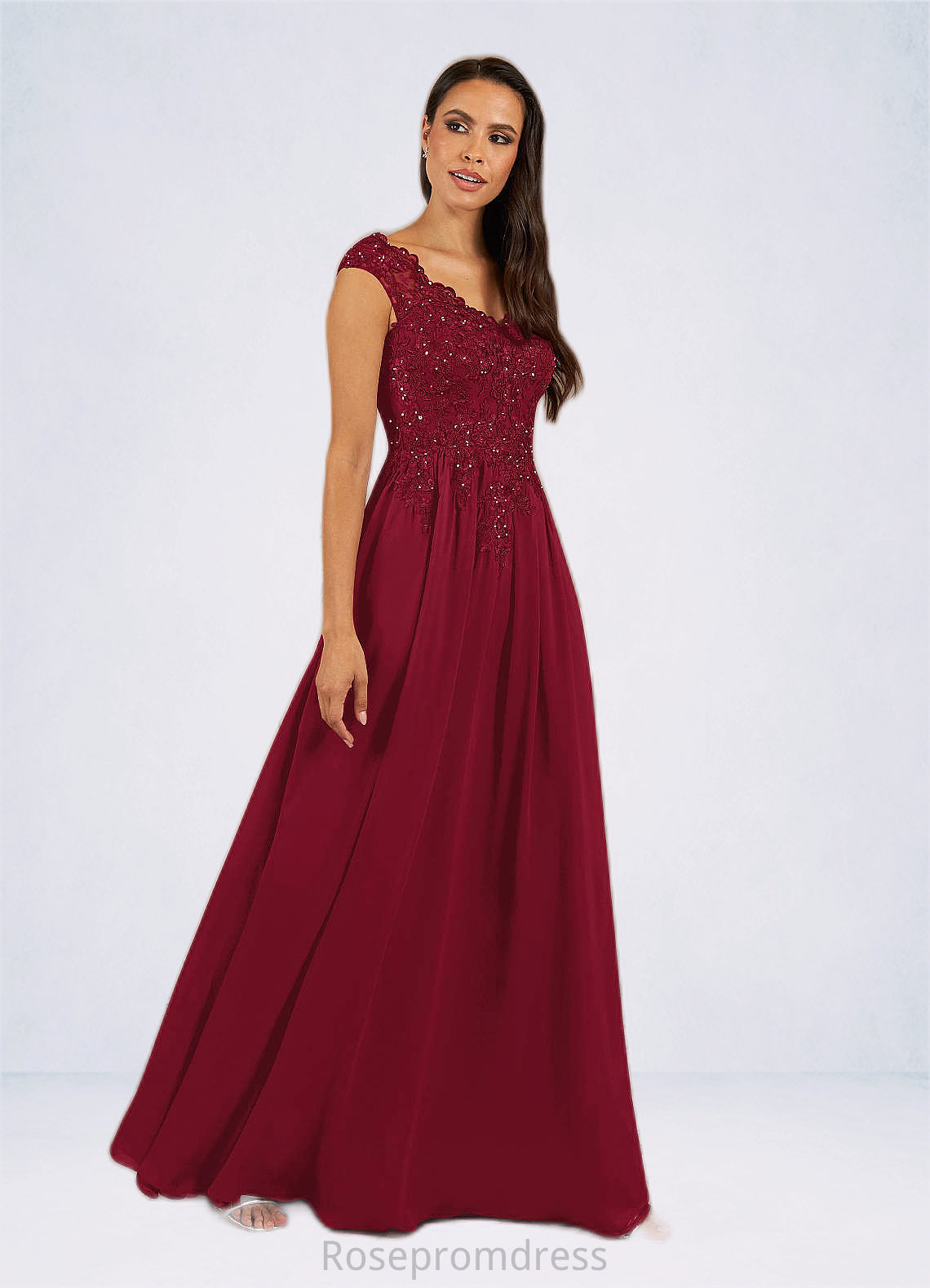 Julia A-Line Sequins Chiffon Floor-Length Dress SRSP0019842