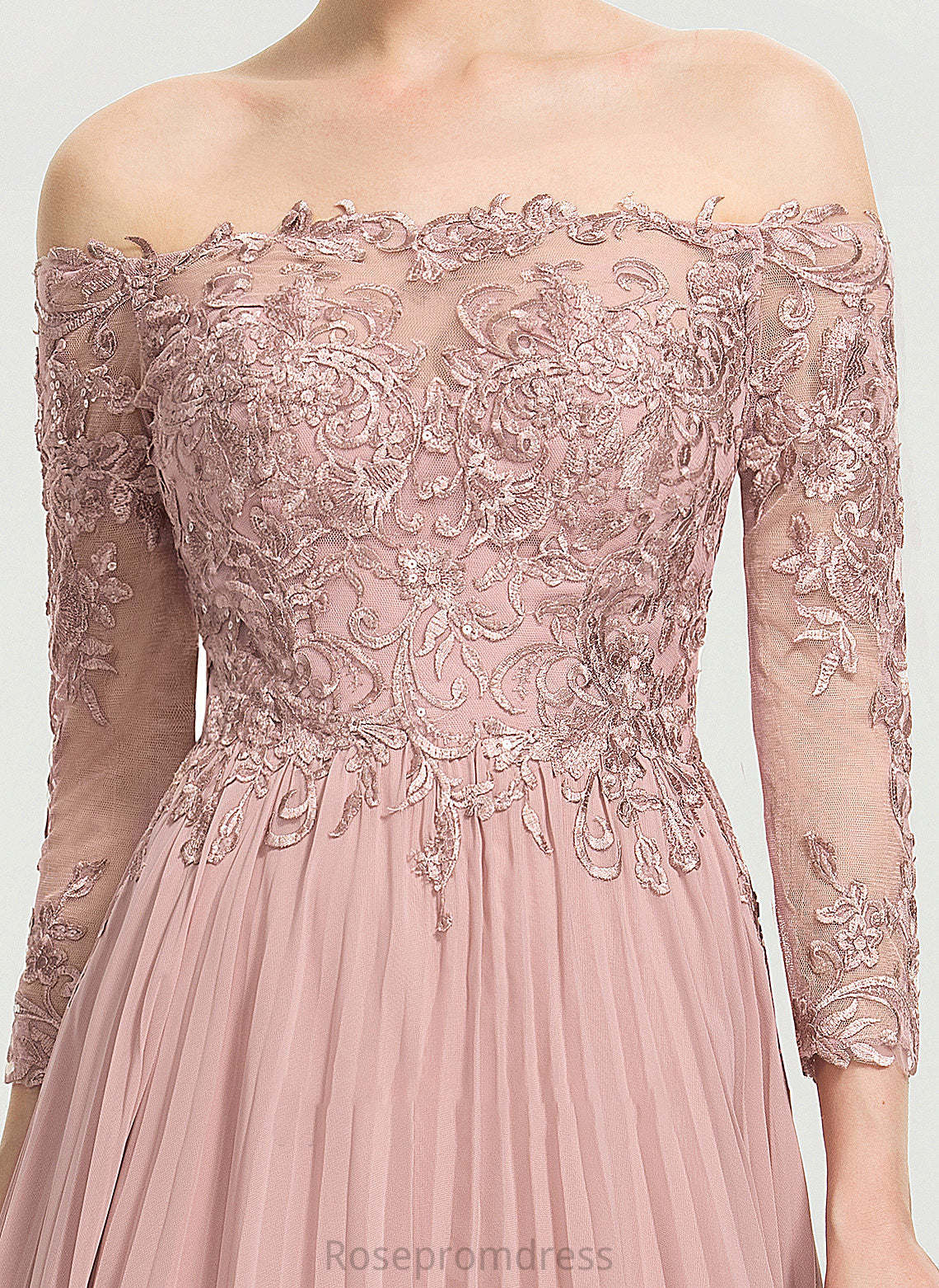Off-the-Shoulder Adrienne With Chiffon Pleated Prom Dresses Floor-Length Ball-Gown/Princess Sequins