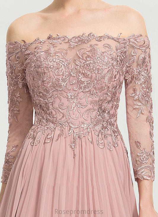 Off-the-Shoulder Adrienne With Chiffon Pleated Prom Dresses Floor-Length Ball-Gown/Princess Sequins