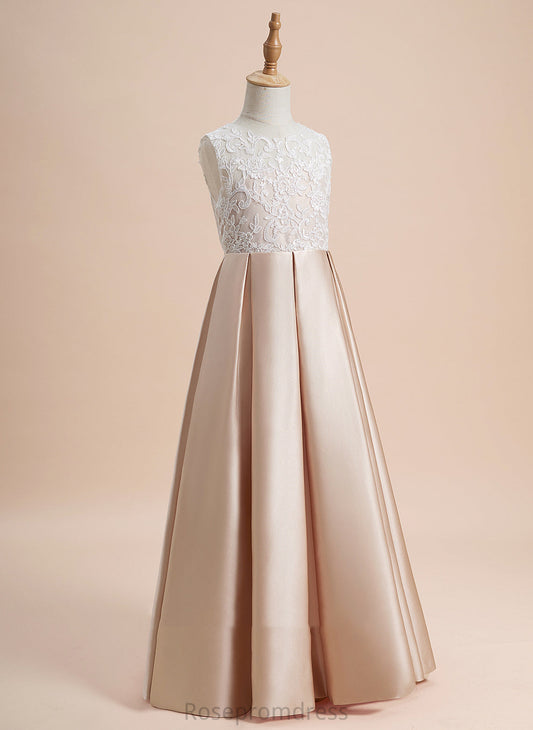Scoop Floor-length Dress Sleeveless A-Line Flower Girl Dresses Lace - Satin Gemma Girl Neck Flower With