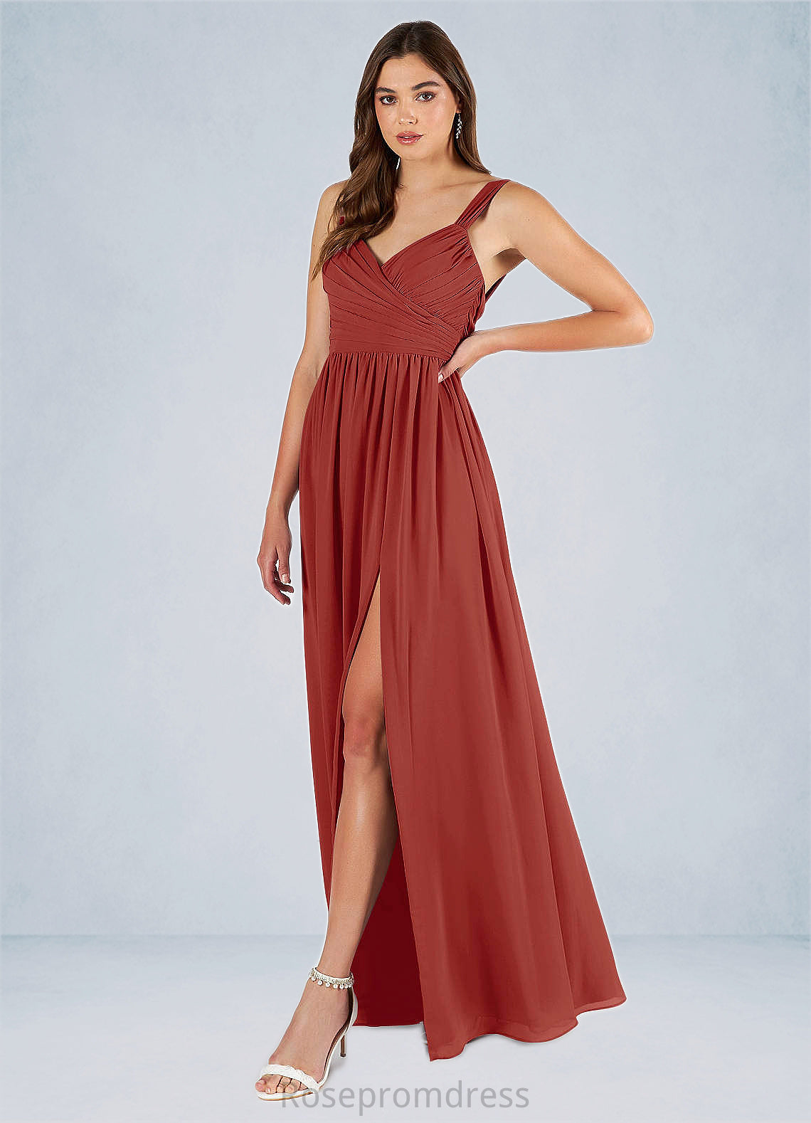 Audrey A-Line Pleated Chiffon Floor-Length Dress SRSP0019643