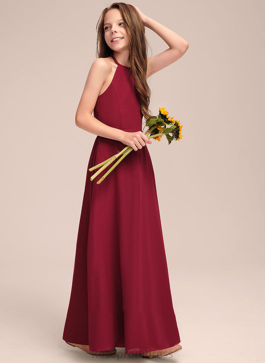 Floor-Length Scoop Setlla Junior Bridesmaid Dresses Chiffon A-Line Neck