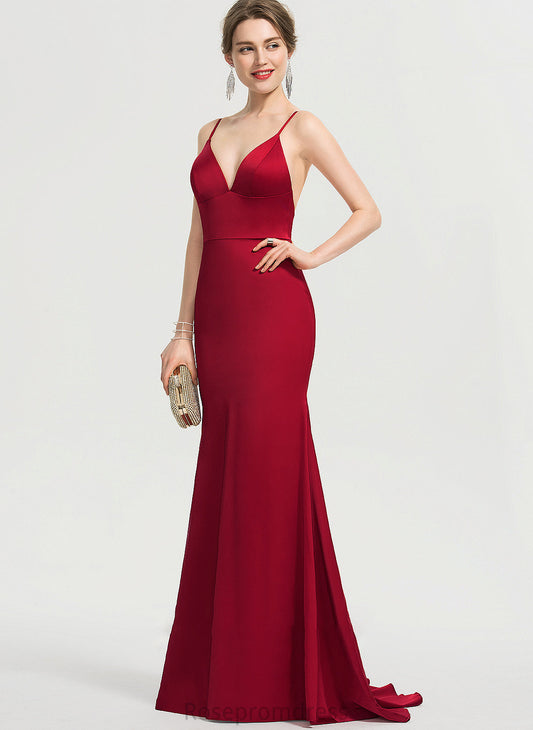 Robin Train Prom Dresses Trumpet/Mermaid Sweep Satin V-neck