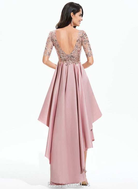 Sequins With A-Line Prom Dresses Lesly Satin Asymmetrical Scoop