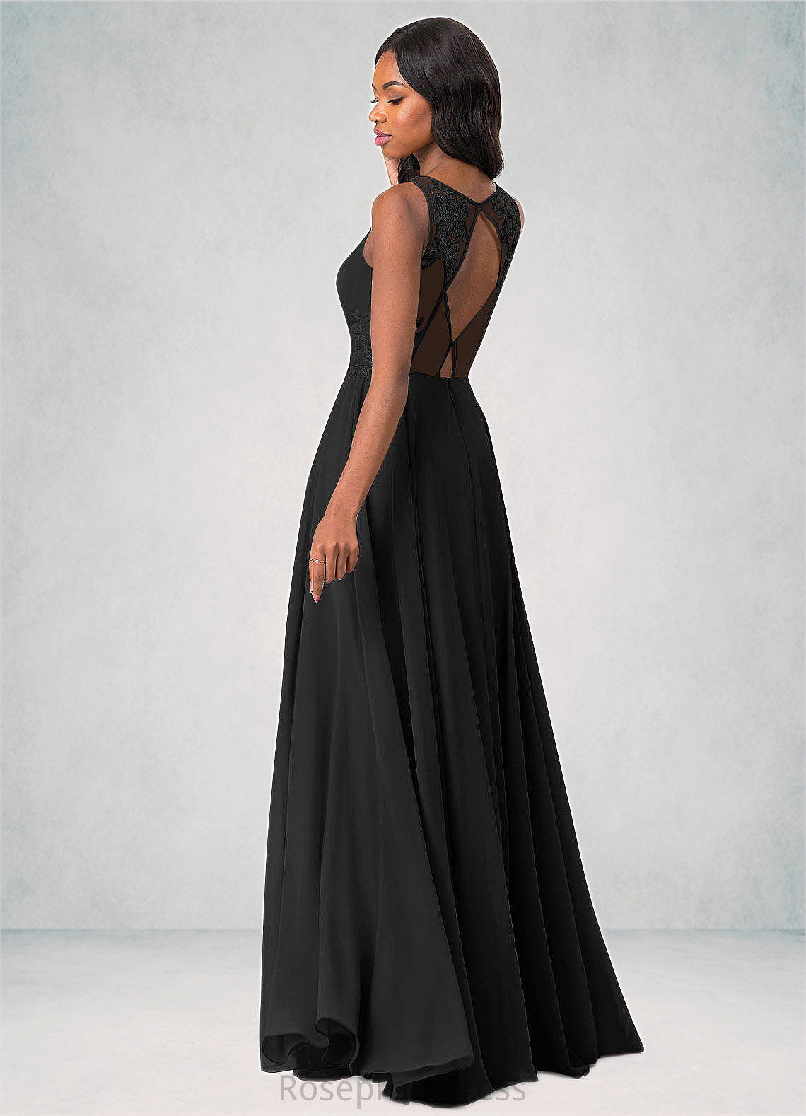 Poll A-Line Lace Chiffon Floor-Length Dress SRSP0019765