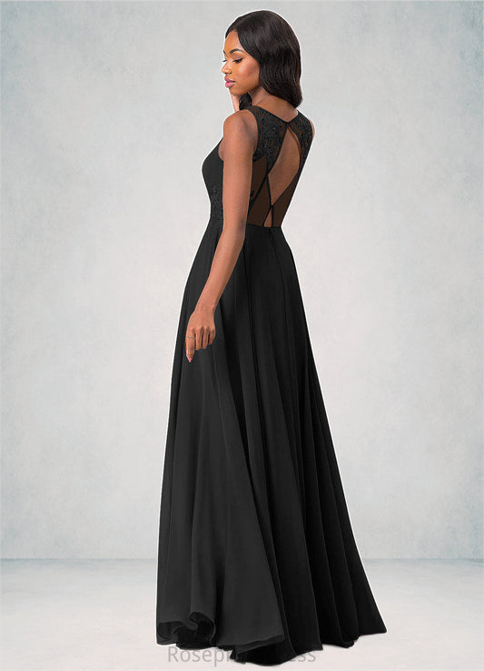 Poll A-Line Lace Chiffon Floor-Length Dress SRSP0019765