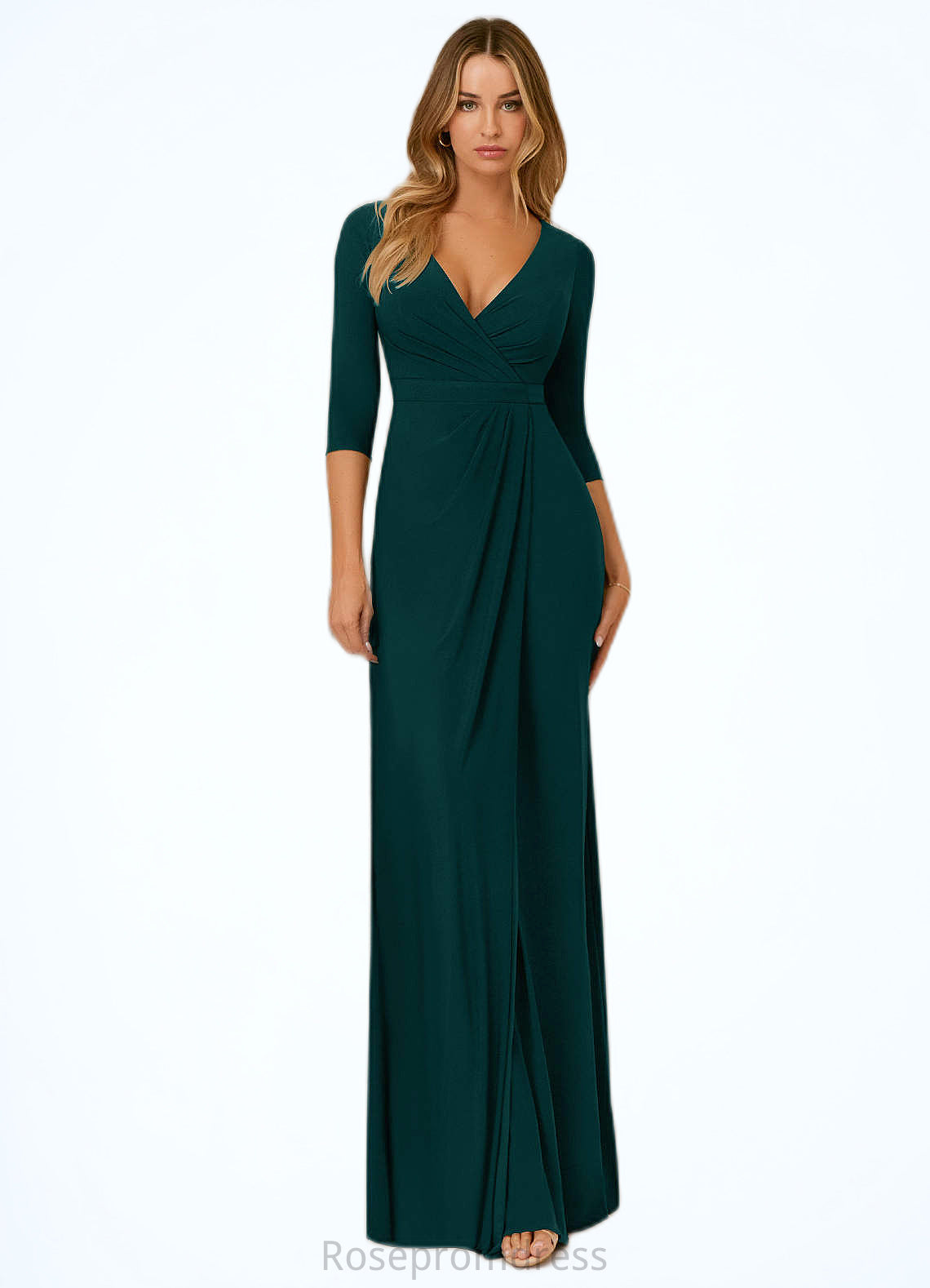 Jazlynn Sheath Pleated Luxe Knit Floor-Length Dress SRSP0019795