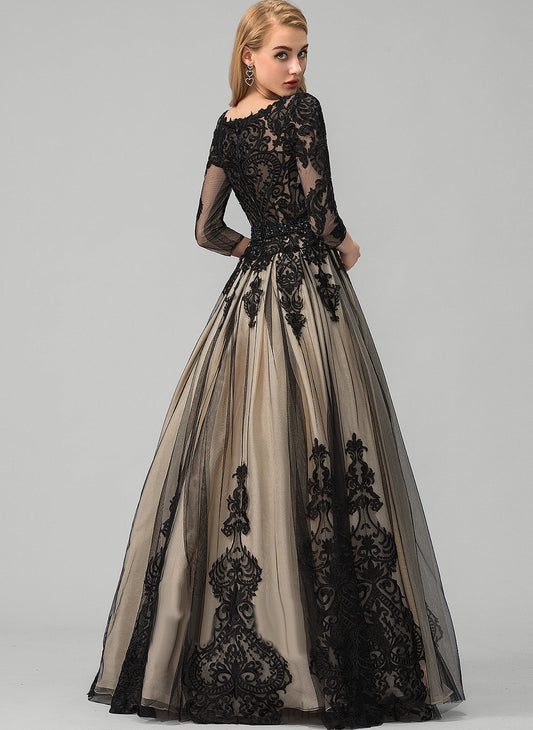Prom Dresses Scoop Floor-Length Ball-Gown/Princess With Shania Tulle Beading