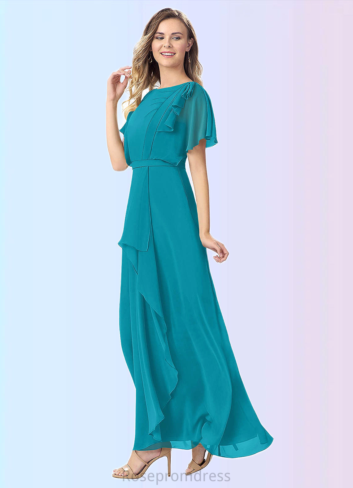 Lilith A-Line Pleated Chiffon Floor-Length Dress SRSP0019677
