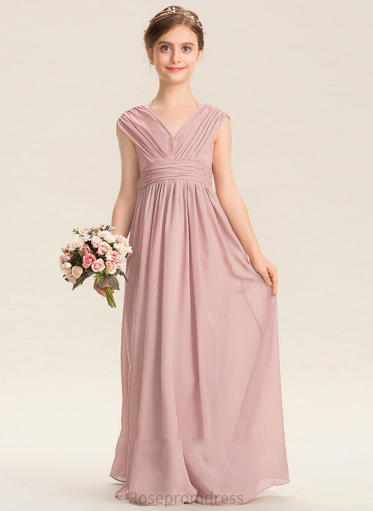 With Junior Bridesmaid Dresses Marisa Bow(s) V-neck Ruffle Chiffon A-Line Floor-Length