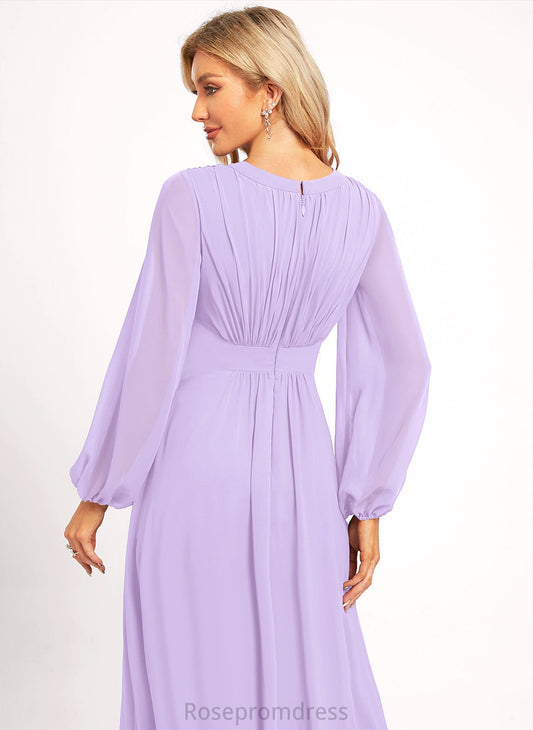 Floor-Length Length A-line Fabric Straps&Sleeves Scoop Silhouette Neckline Judy Bridesmaid Dresses