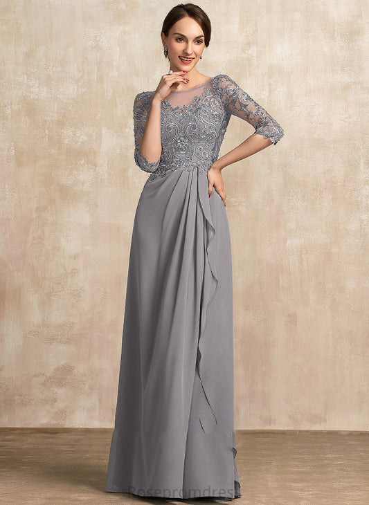 Bride the Ruffles Mother Scoop Cascading Sequins Beading A-Line Kenley Mother of the Bride Dresses Dress Lace Floor-Length of With Neck Chiffon