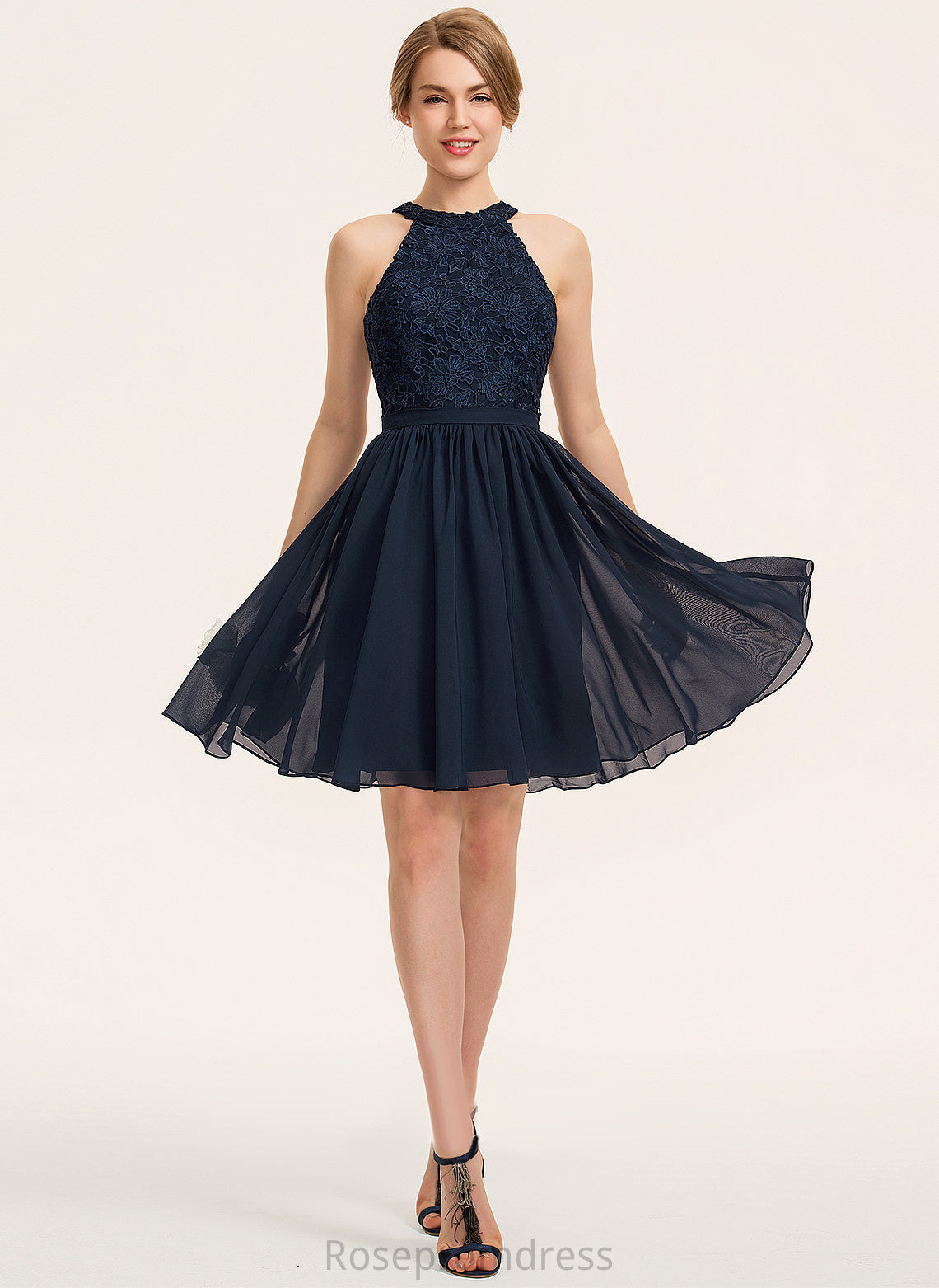 Straps&Sleeves Lace A-line Neckline Silhouette Scoop Fabric Knee-Length Length Estrella Floor Length Natural Waist Bridesmaid Dresses