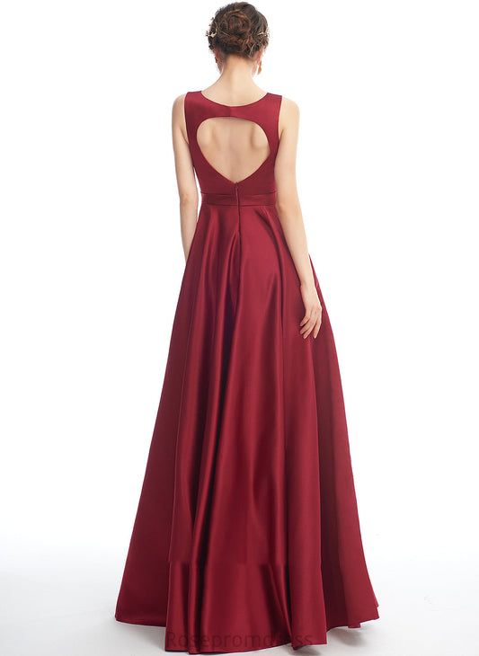 Neckline ScoopNeck Satin Length Silhouette Straps Floor-Length A-Line Fabric Adriana Bridesmaid Dresses