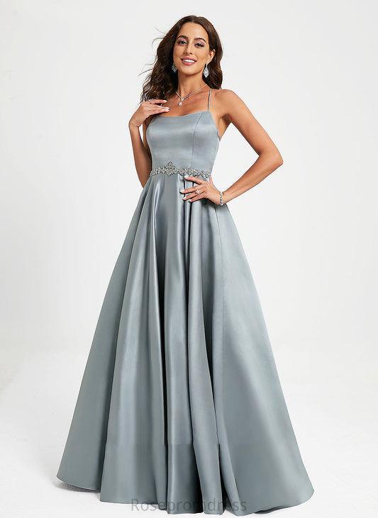 Prom Dresses Floor-Length Satin Neck Anabelle A-Line Scoop Beading With