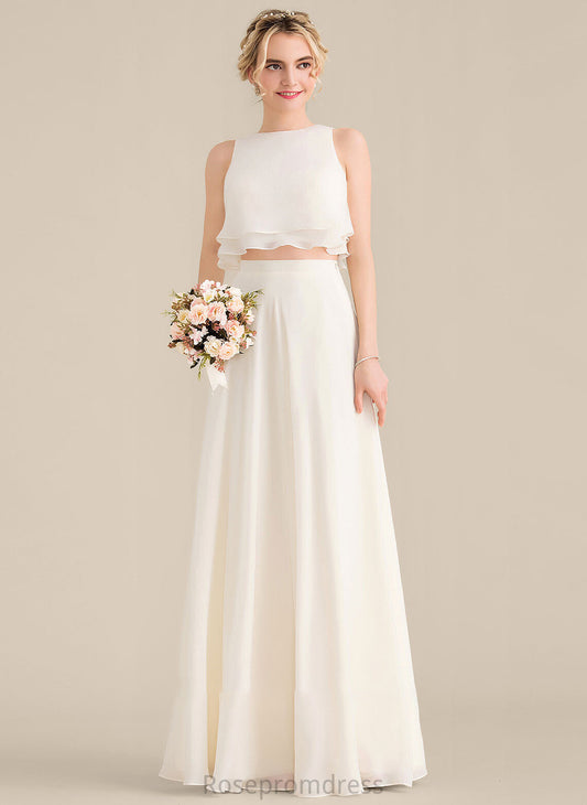 CascadingRuffles Neckline ScoopNeck Floor-Length Fabric Length Silhouette Embellishment A-Line Miya Natural Waist V-Neck Bridesmaid Dresses