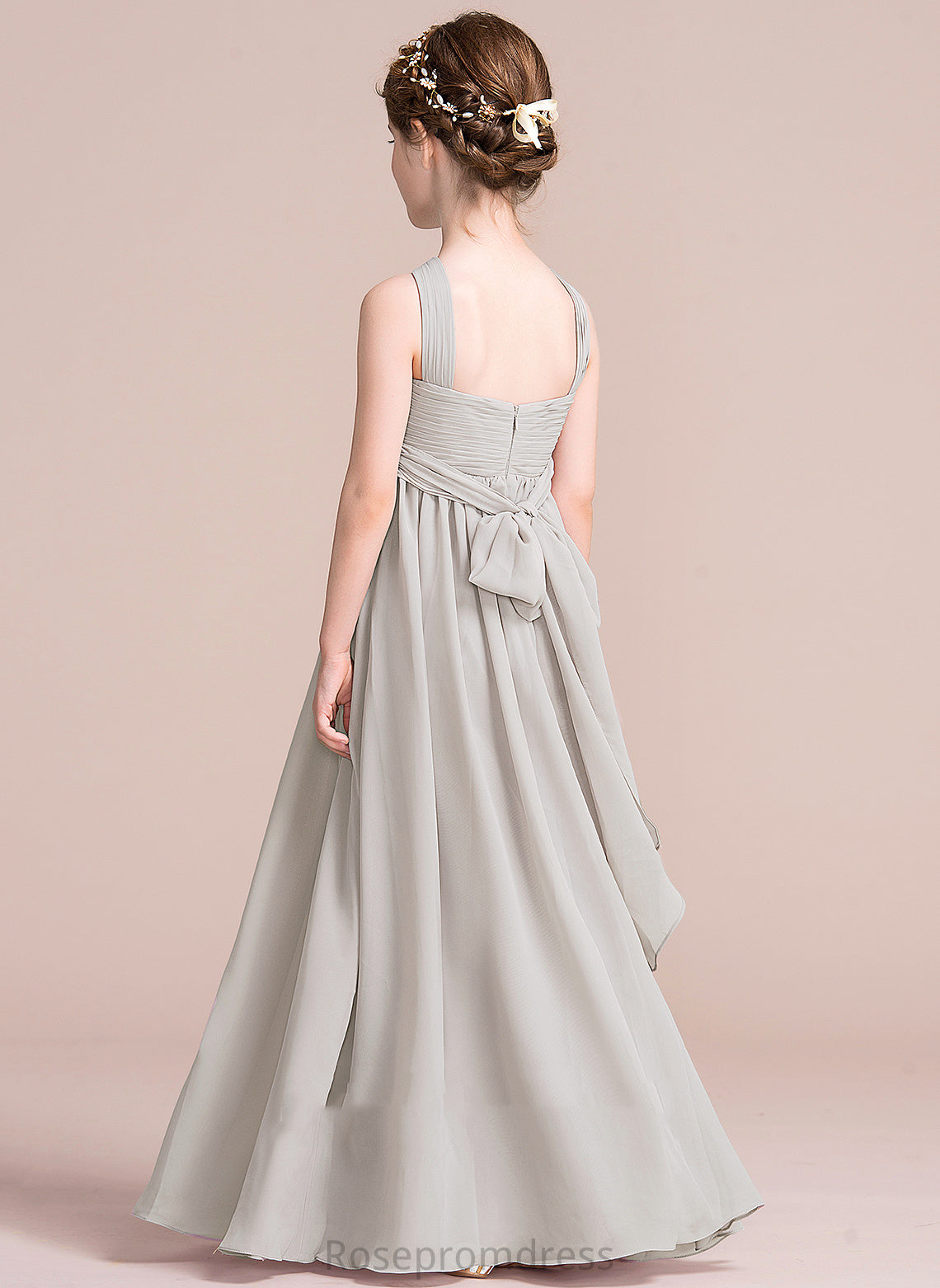 Dress Sleeveless With Chiffon Bow(s) Virginia Floor-length Flower Girl Dresses Flower Girl V-neck A-Line
