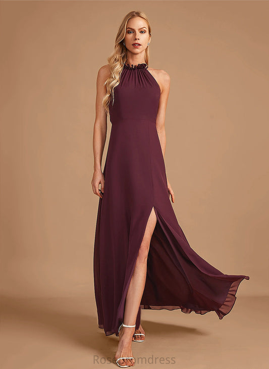 Silhouette Fabric Neckline HighNeck Floor-Length A-line Length Straps&Sleeves Judy Bridesmaid Dresses
