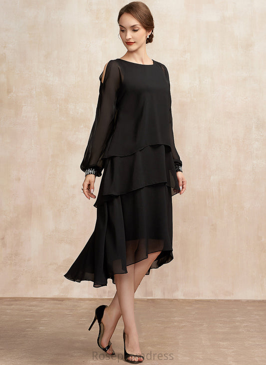 Beading Mother Neck Essence the Dress Asymmetrical A-Line Bride Mother of the Bride Dresses of With Chiffon Scoop